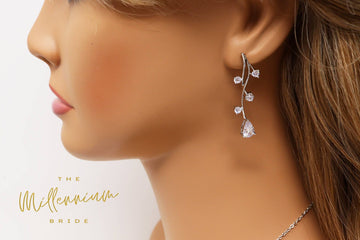 Swarovski Crystal Flower Vine Leaves Necklace, Long Bridal Jewelry, Bridal Earrings And Necklace, Statement Earrings Cz Necklace Set.